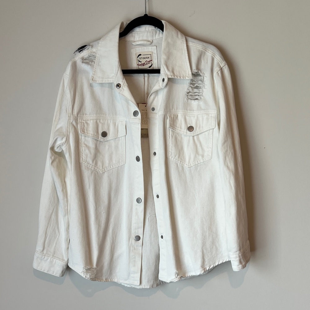 Stoosh Vintage Denim White Distressed Jacket Women’s XL